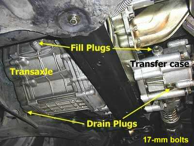 Transaxle and transfer case drain and filler plugs