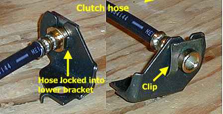 Clutch hose mounted in lower bracket